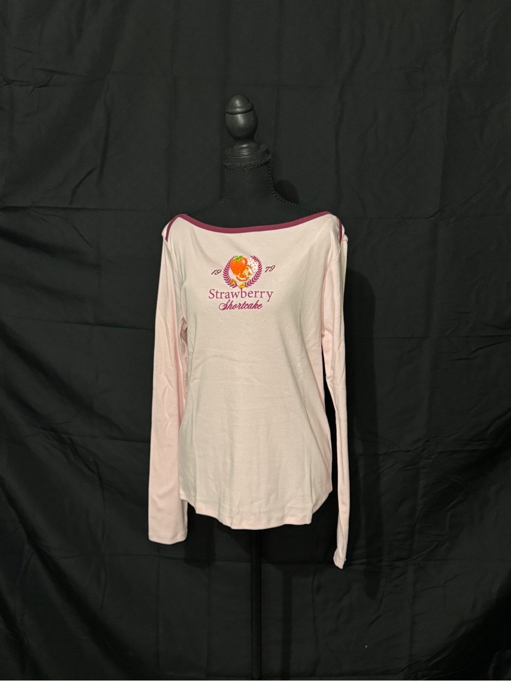 Strawberry Shortcake 1979 Pink Long Sleeve Off Shoulder Boatneck Top NWT